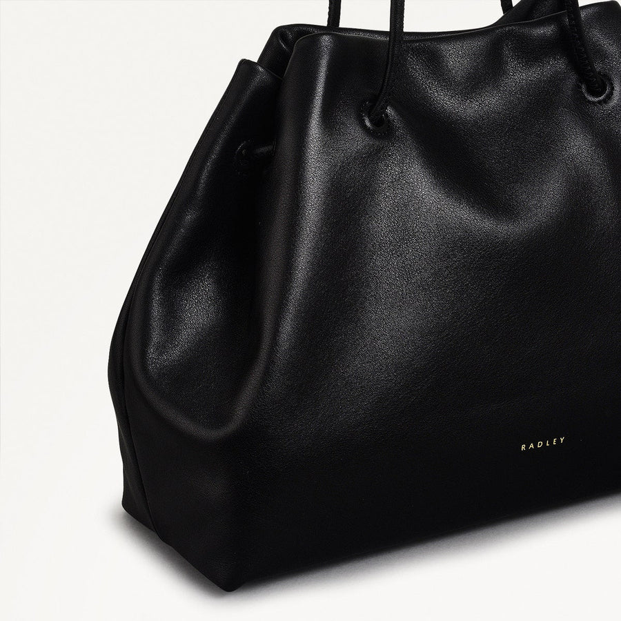 Blake Mews Leather Open Top Shoulder Bag in Black - 110311