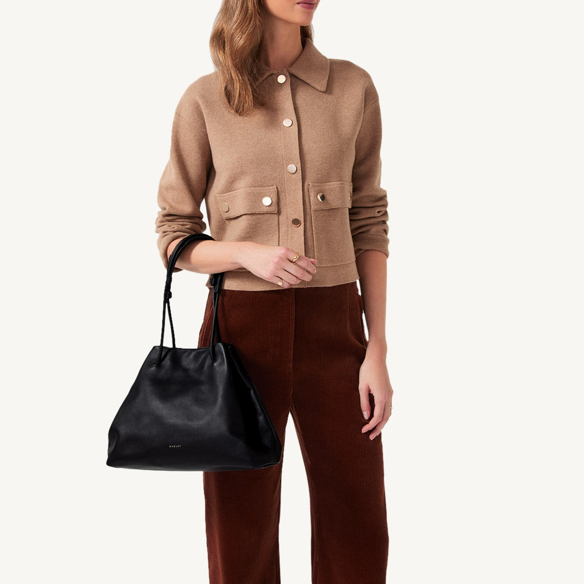 Blake Mews Leather Open Top Shoulder Bag in Black - 110312