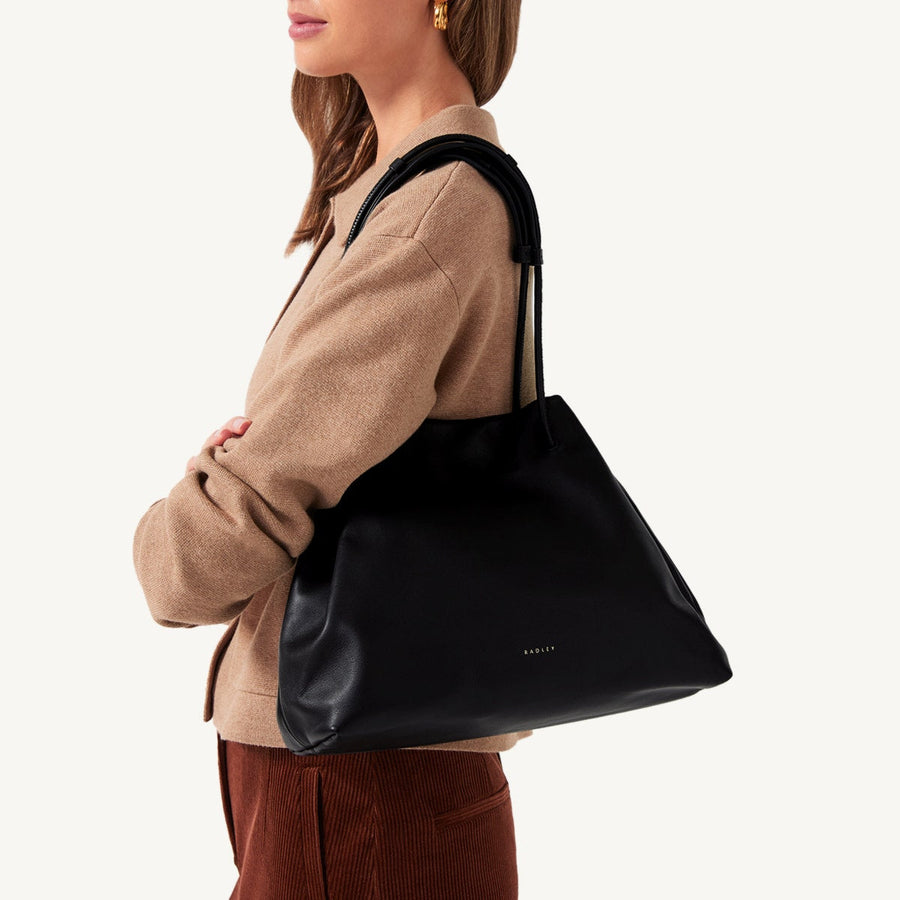 Blake Mews Leather Open Top Shoulder Bag in Black - 110312