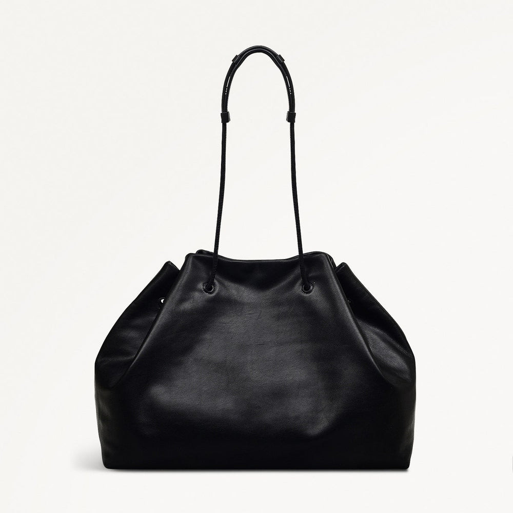 Blake Mews Leather Open Top Shoulder Bag in Black - 110312