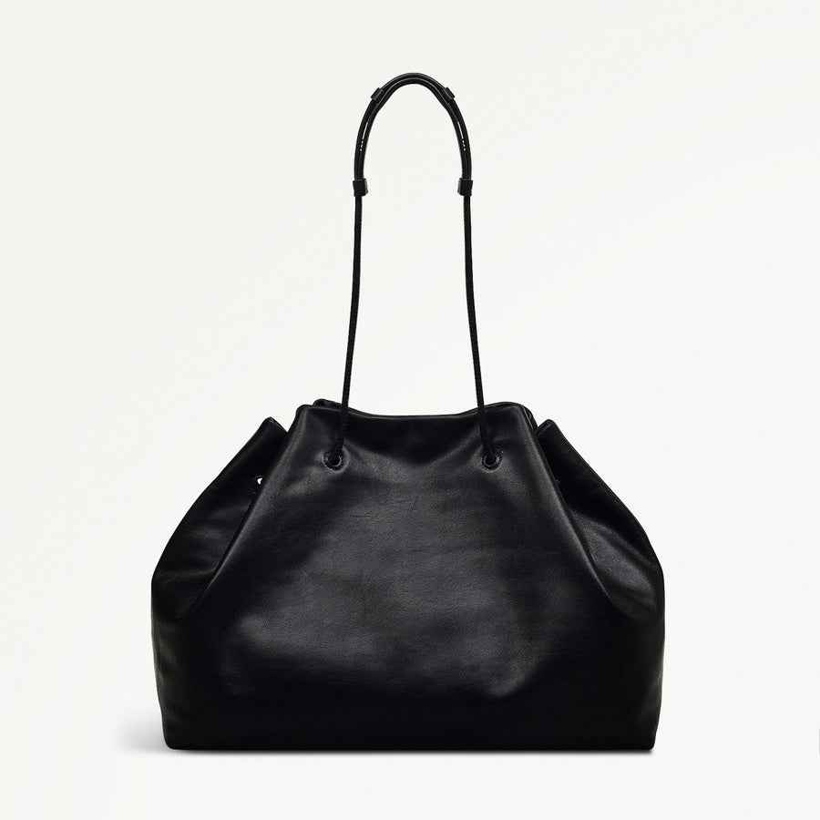 Blake Mews Leather Open Top Shoulder Bag in Black - 110312