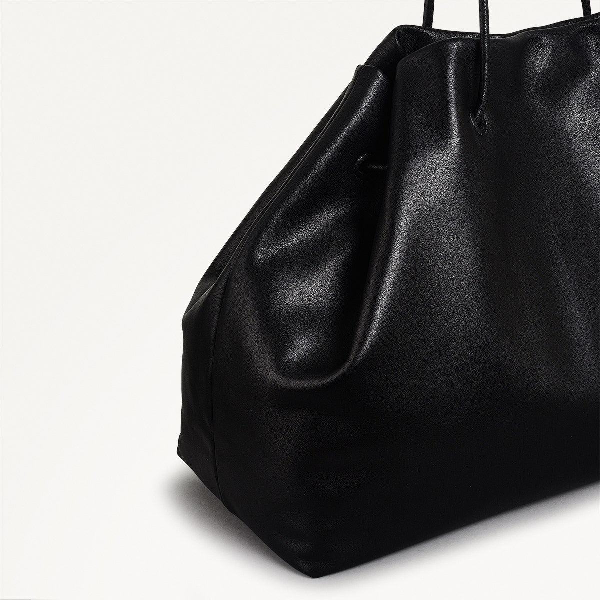 Blake Mews Leather Open Top Shoulder Bag in Black - 110312