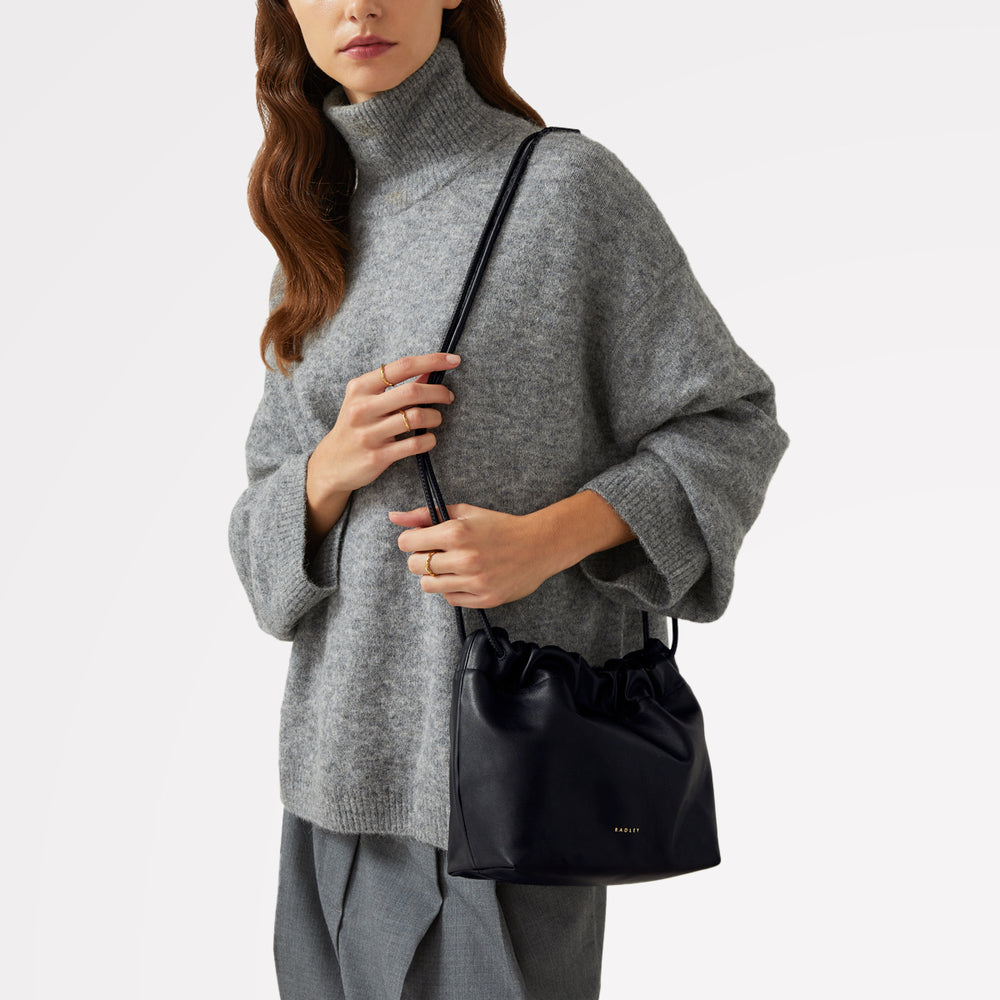 Blake Mews Leather Open Top Crossbody Bag in Black - 110314