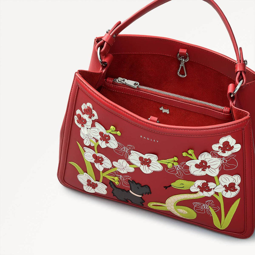 Lunar New Year SS25 Leather Medium Ziptop Grab Bag in Crimson - 110316