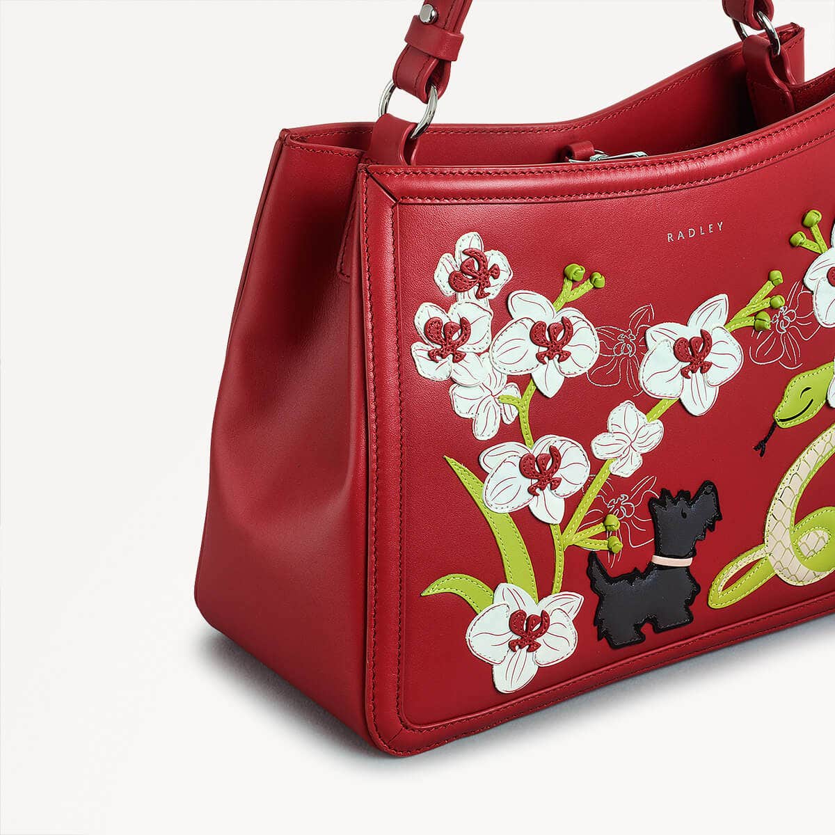 Lunar New Year SS25 Leather Medium Ziptop Grab Bag in Crimson - 110316