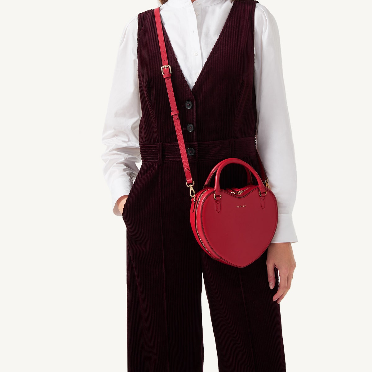 Valentines SS25 Leather Small Ziptop Crossbody Bag in Crimson - 110319