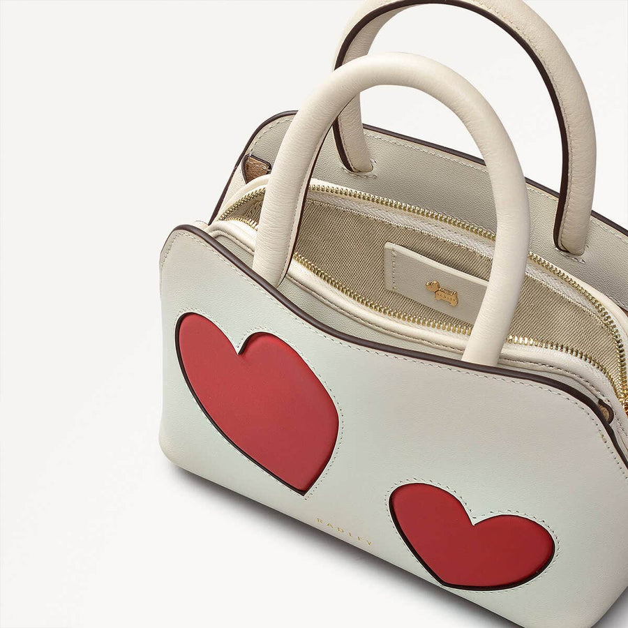 Valentines SS25 Leather Small Ziptop Grab Bag in Chalk - 110320