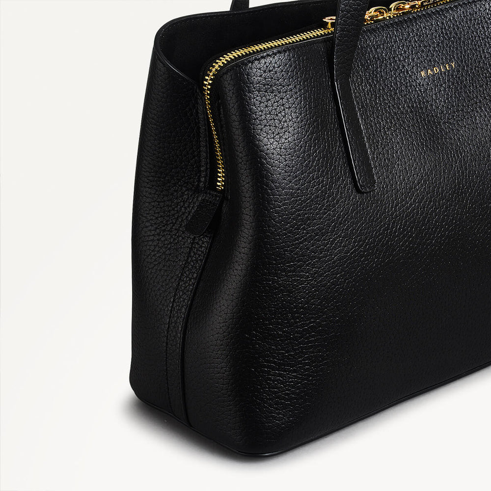Dukes Place Leather Medium Ziptop Grab Bag in Black - 110419