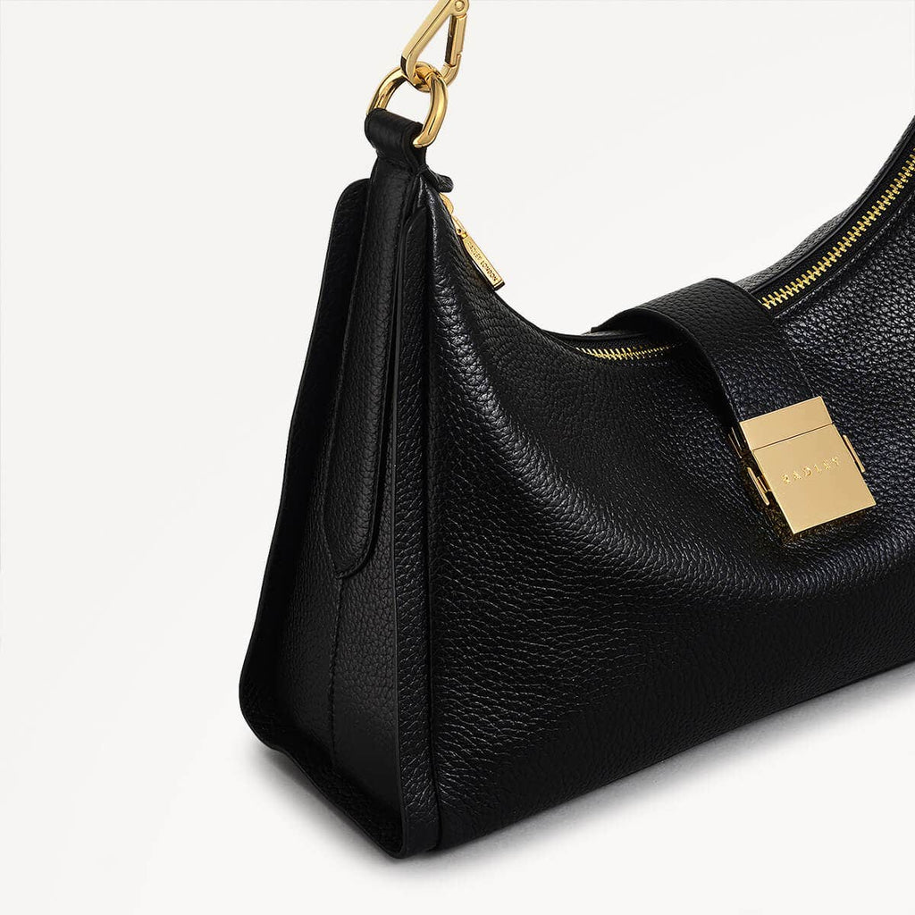 Sloane Street Leather Medium Ziptop Shoulder Bag in Black - 110431