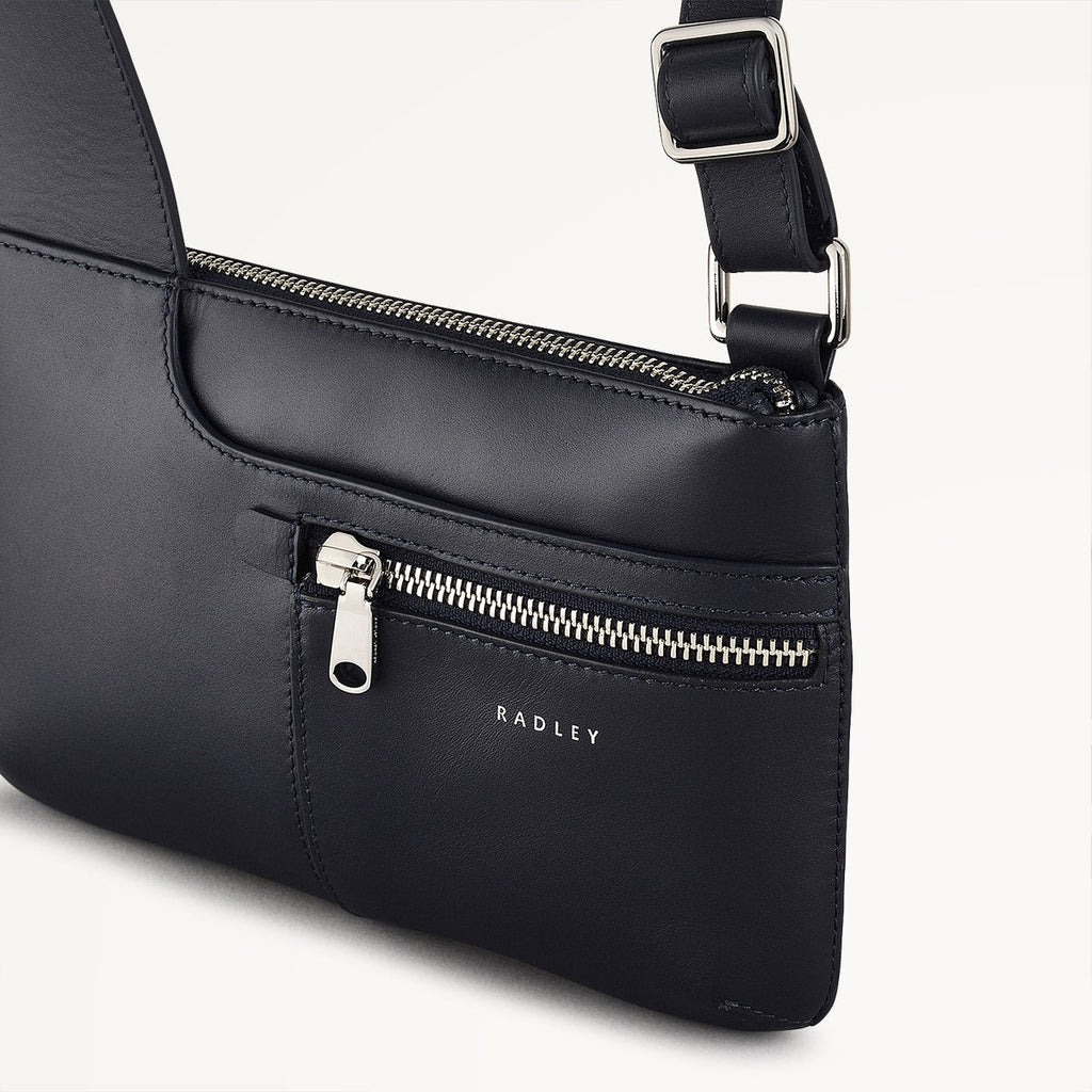 Pockets Leather Mini Ziptop Crossbody Bag in Ink - 110433