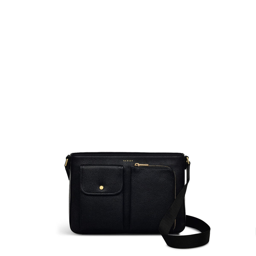 Selby Crescent Leather Small Ziptop Shoulder Bag in Black - 110469
