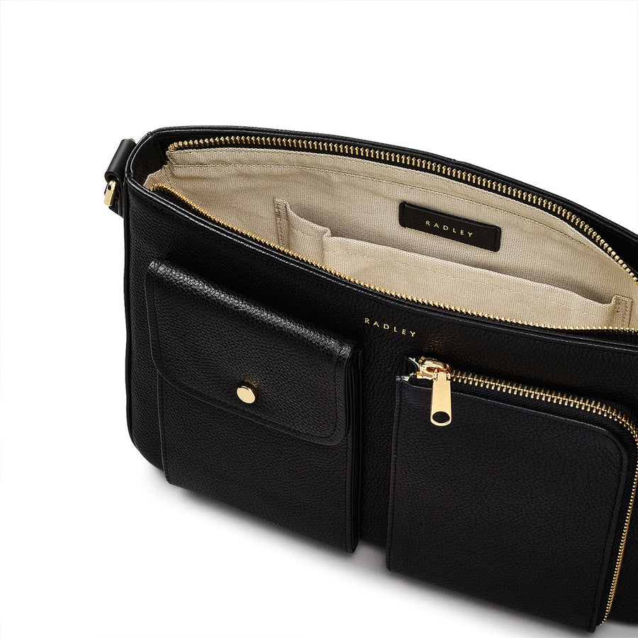 Selby Crescent Leather Small Ziptop Shoulder Bag in Black - 110469