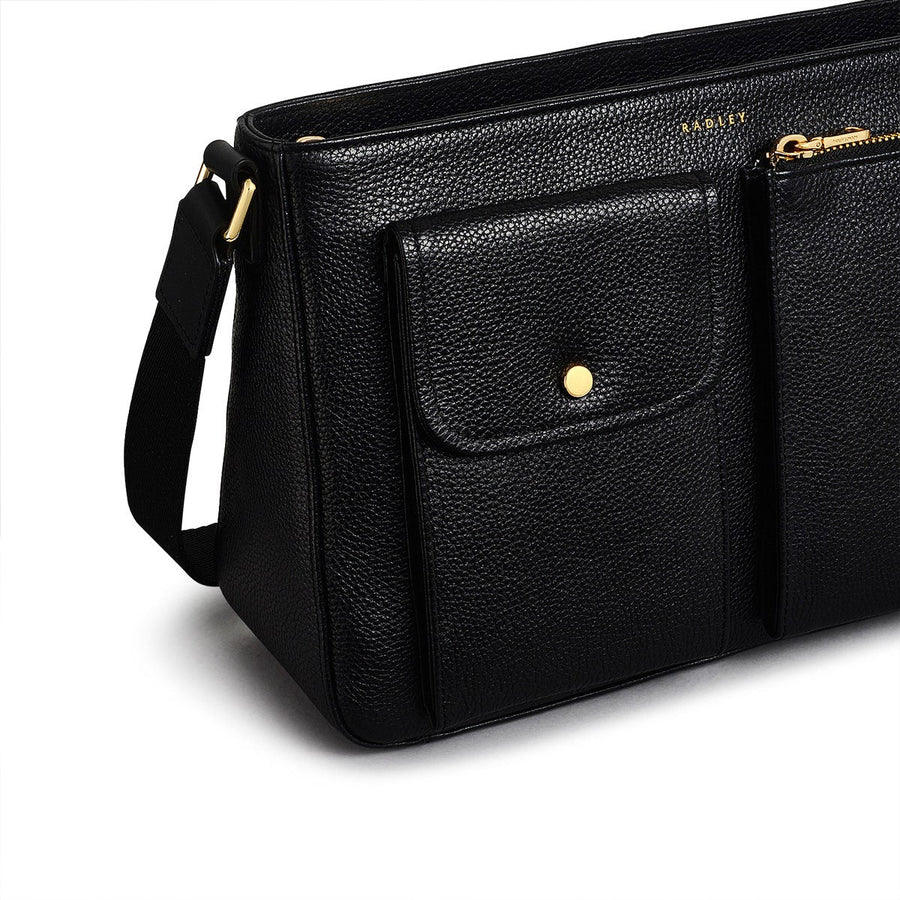 Selby Crescent Leather Small Ziptop Shoulder Bag in Black - 110469