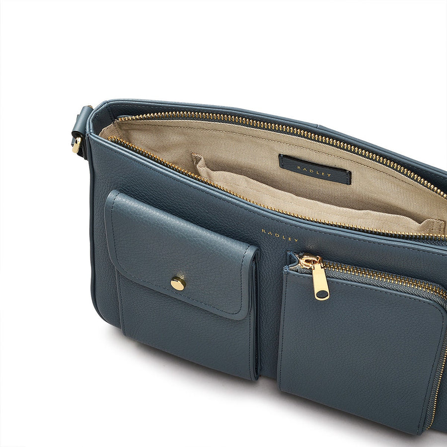 Selby Crescent Leather Medium Ziptop Shoulder Bag in Uniform - 110470