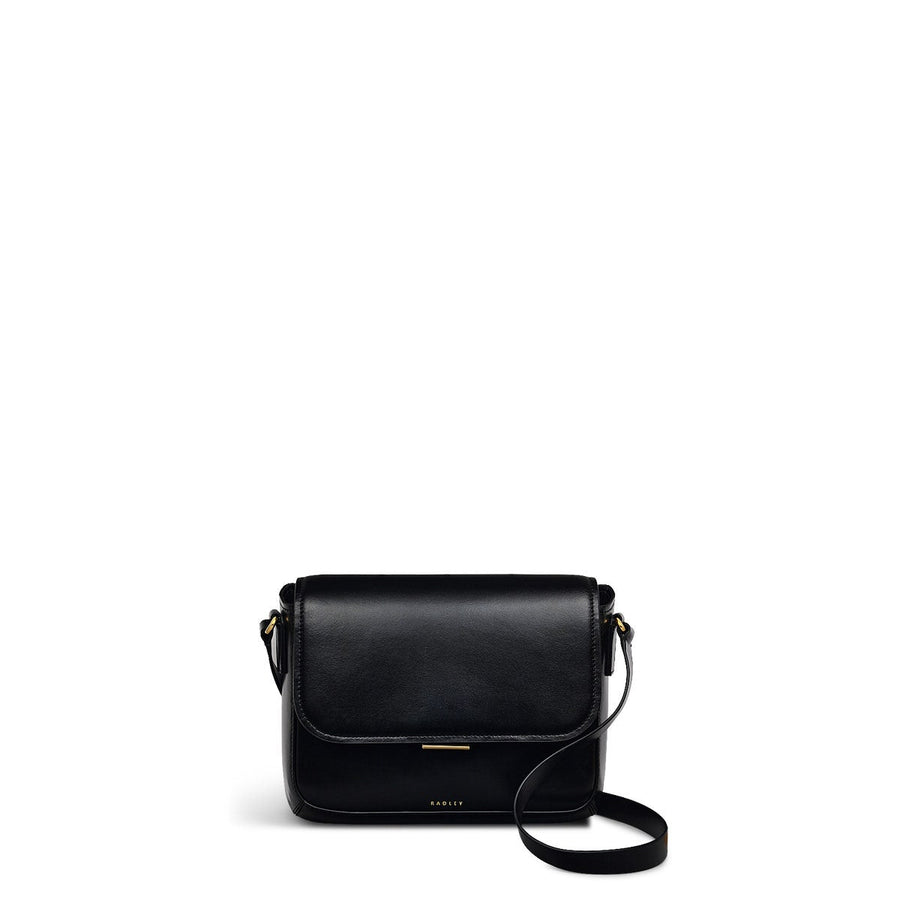 Mells Manor Leather Medium Flapover Crossbody Bag in Black - 110479