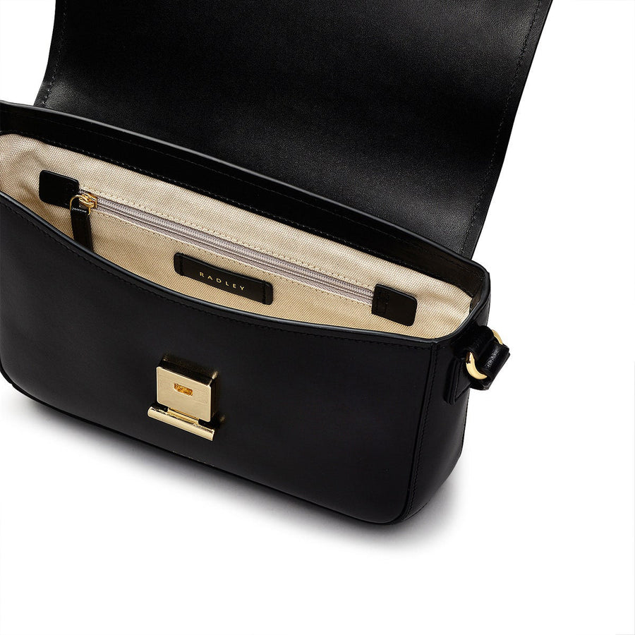 Mells Manor Leather Medium Flapover Crossbody Bag in Black - 110479