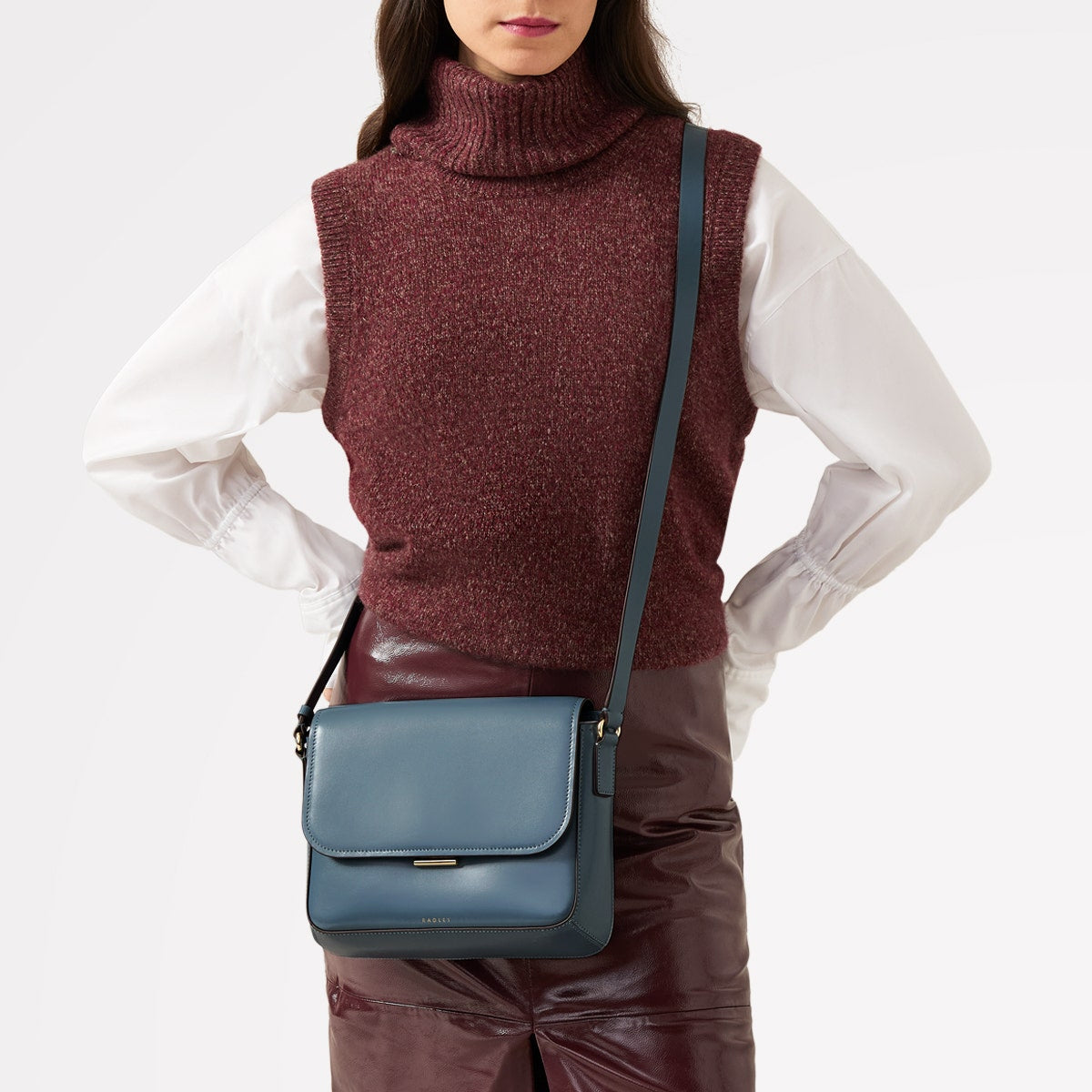 Mells Manor Leather Medium Flapover Crossbody Bag in Uniform - 110481