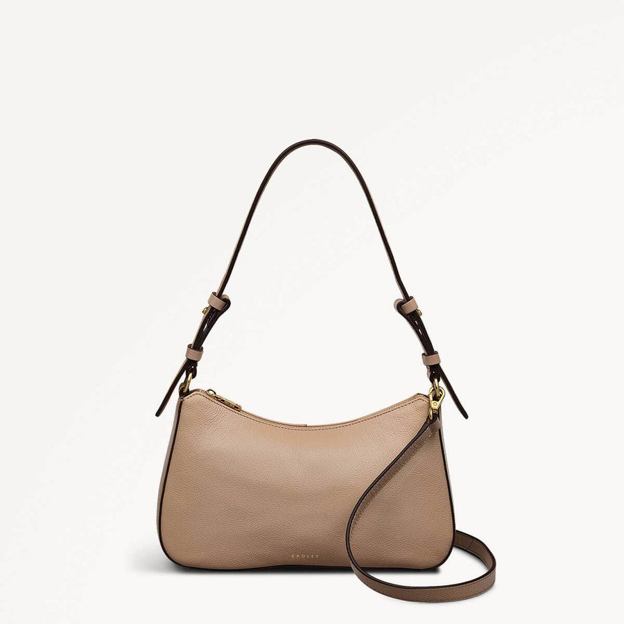 Embankment Way Leather Small Ziptop Shoulder Bag in Silt - 110484