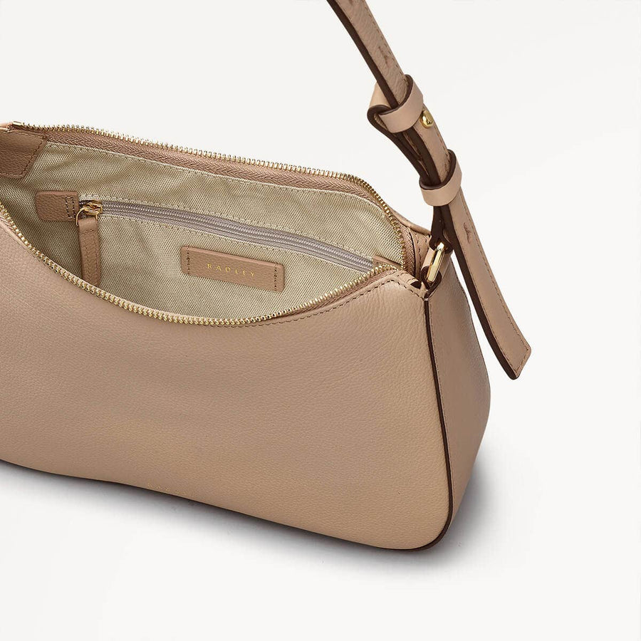 Embankment Way Leather Small Ziptop Shoulder Bag in Silt - 110484