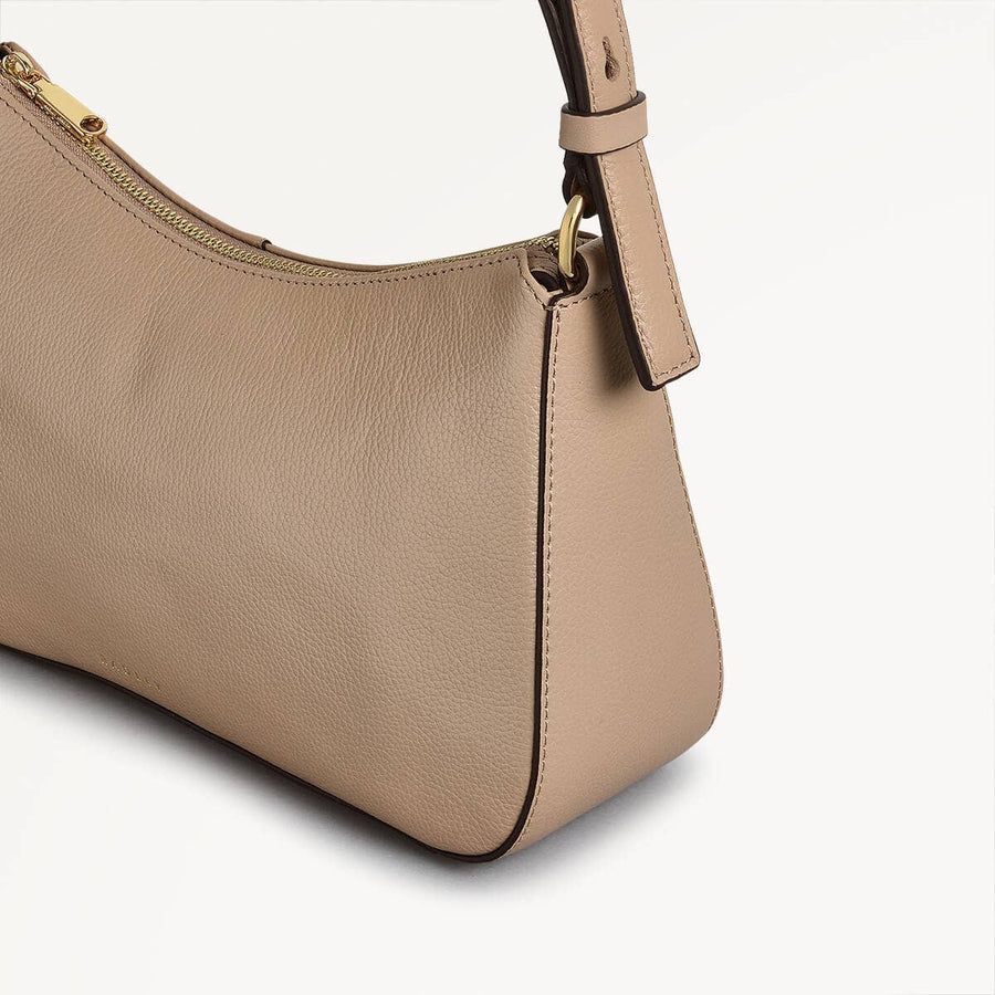 Embankment Way Leather Small Ziptop Shoulder Bag in Silt - 110484