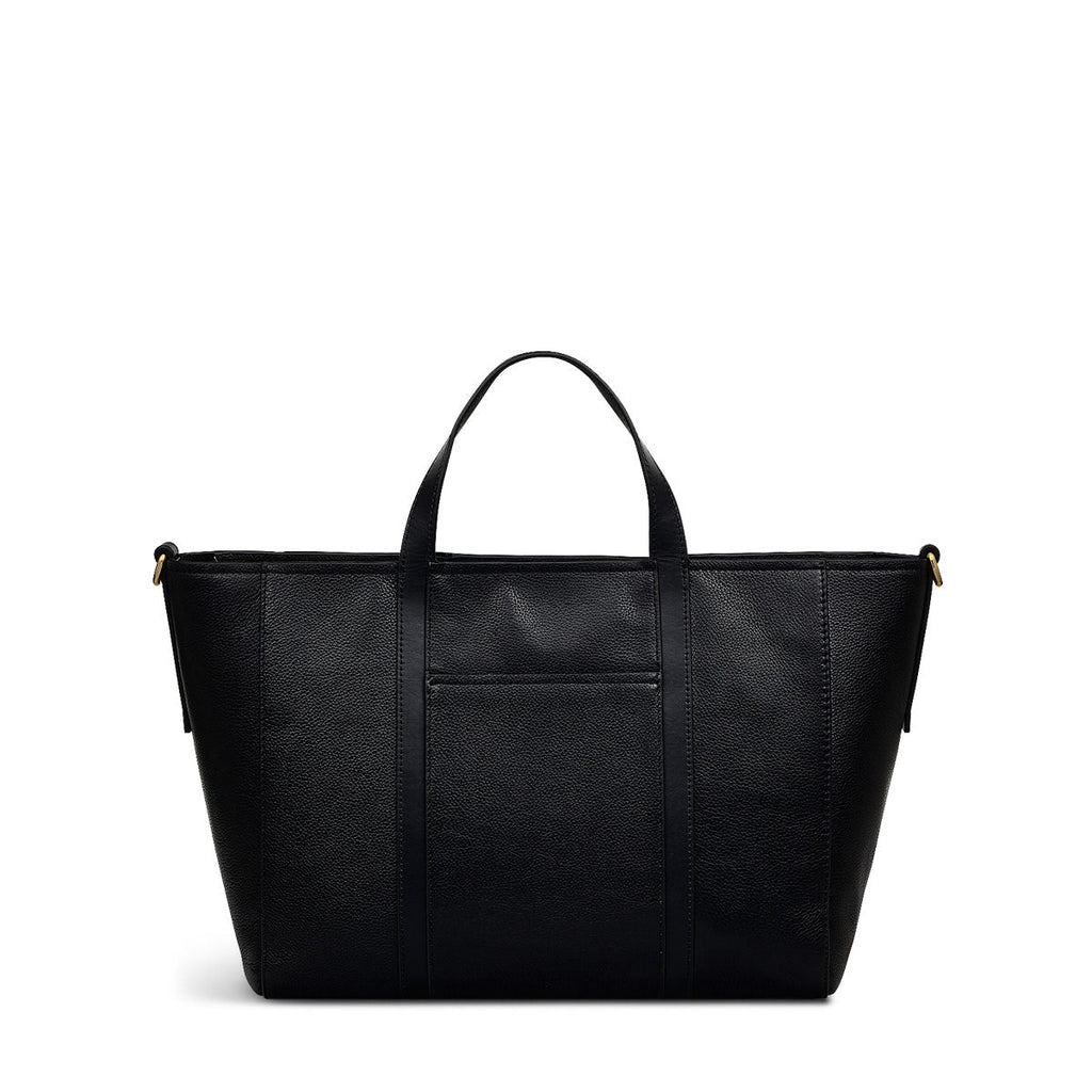 Knightsbridge Road Leather Large Ziptop Grab Bag in Black - 110498