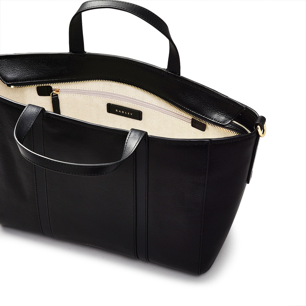 Knightsbridge Road Leather Large Ziptop Grab Bag in Black - 110498