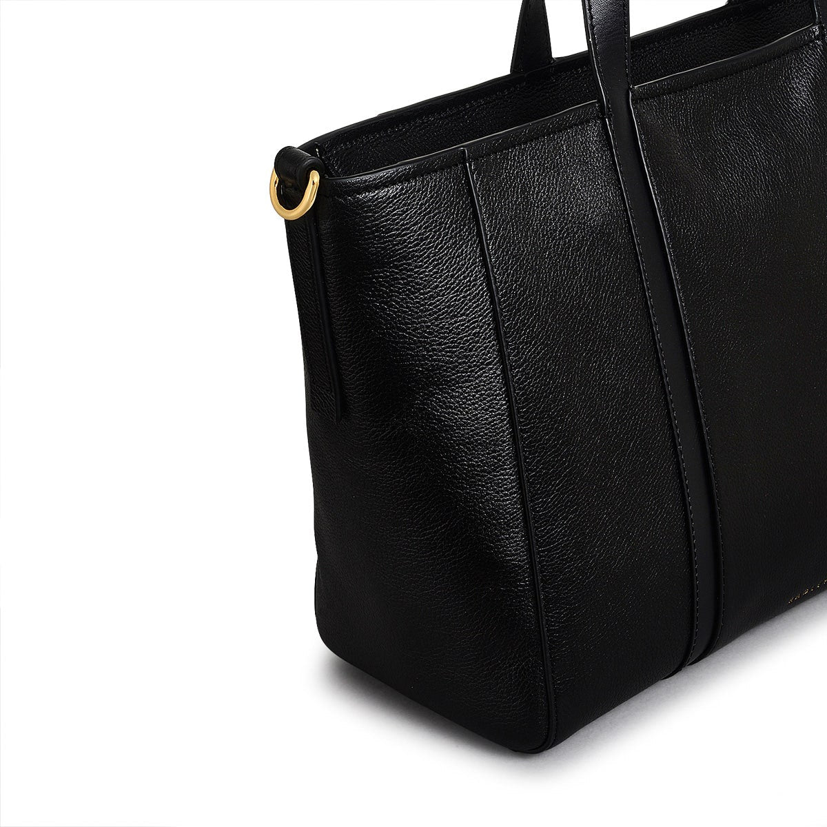 Knightsbridge Road Leather Large Ziptop Grab Bag in Black - 110498