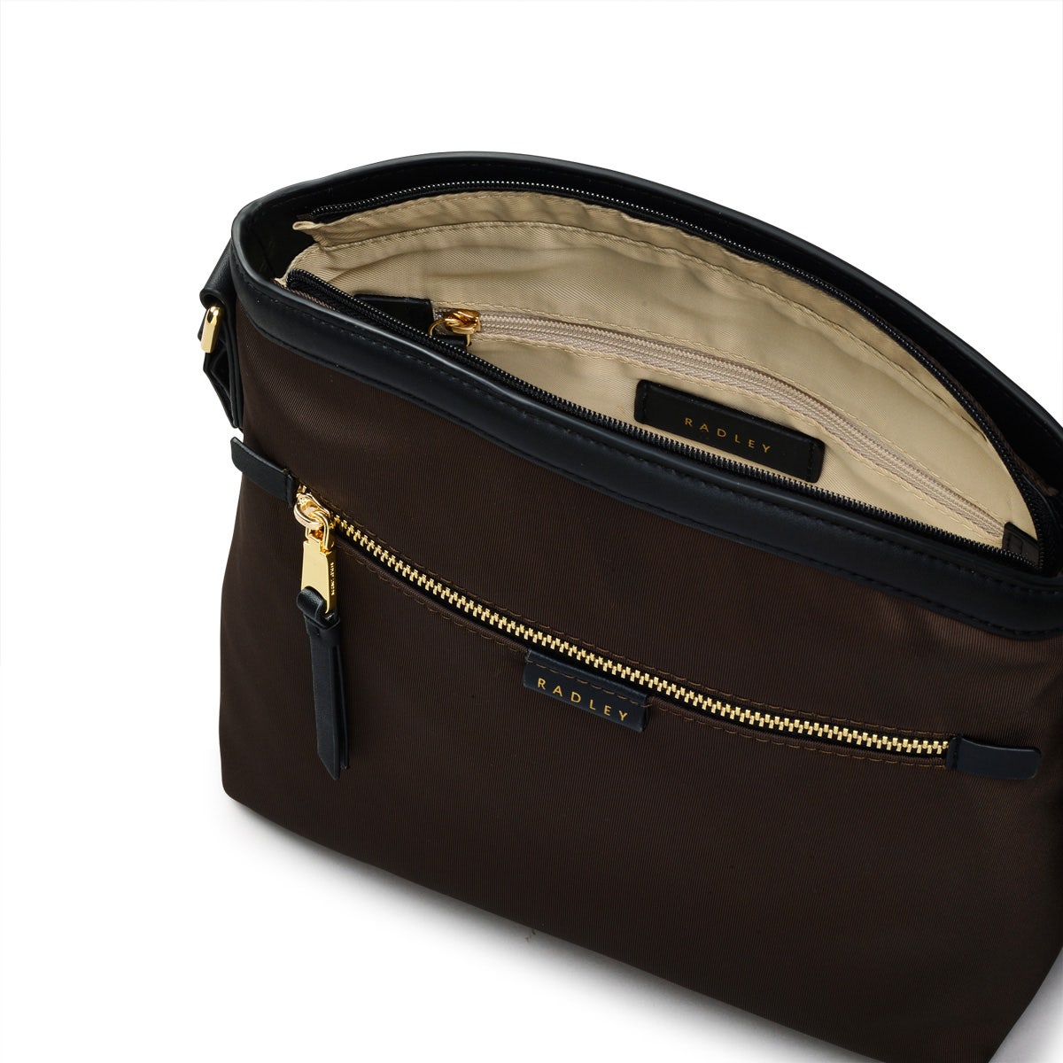 Aldwych Mews Fabric Medium Ziptop Crossbody Bag in Dark Oak - 110503