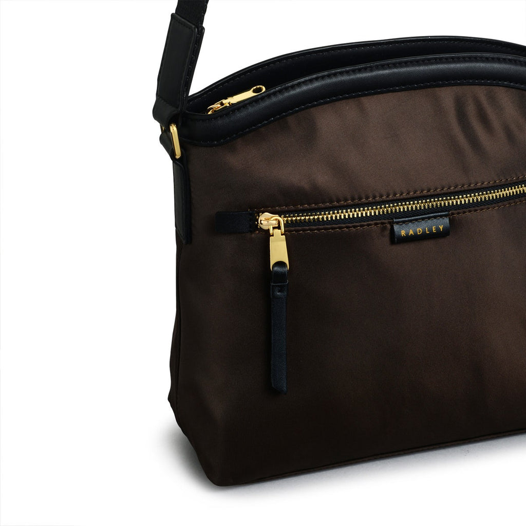 Aldwych Mews Fabric Medium Ziptop Crossbody Bag in Dark Oak - 110503