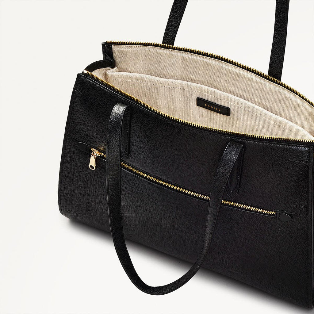Arlington Court Leather Large Ziptop Workbag Bag in Black - 110516