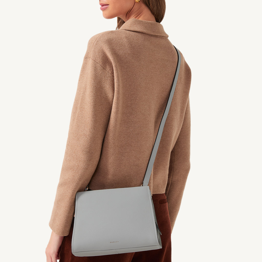 Foster Lane Leather Small Ziptop Crossbody Bag in Goose Grey - 110530