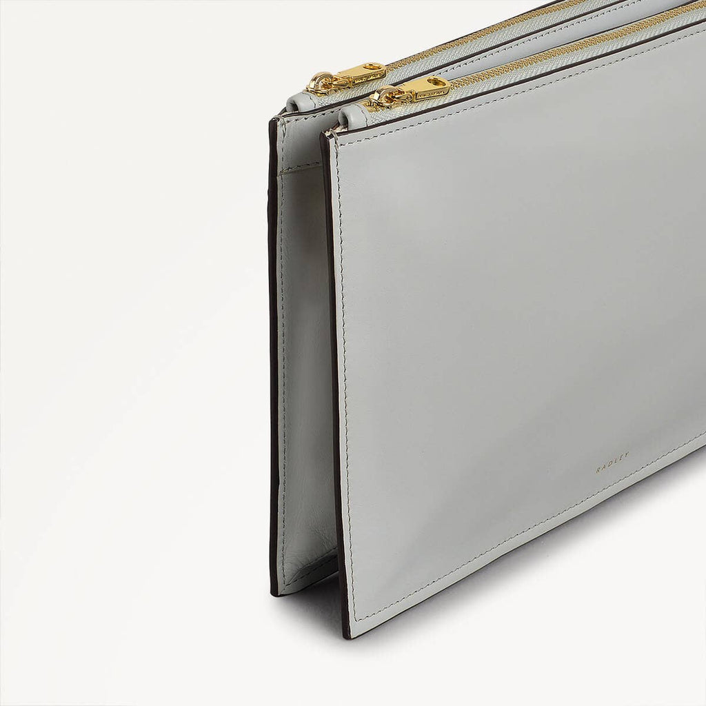 Foster Lane Leather Small Ziptop Crossbody Bag in Goose Grey - 110530