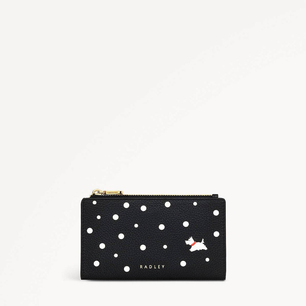 Spotty Radley Leather Spotty Radley Medium Ziptop Wallet Black in Black - 110600