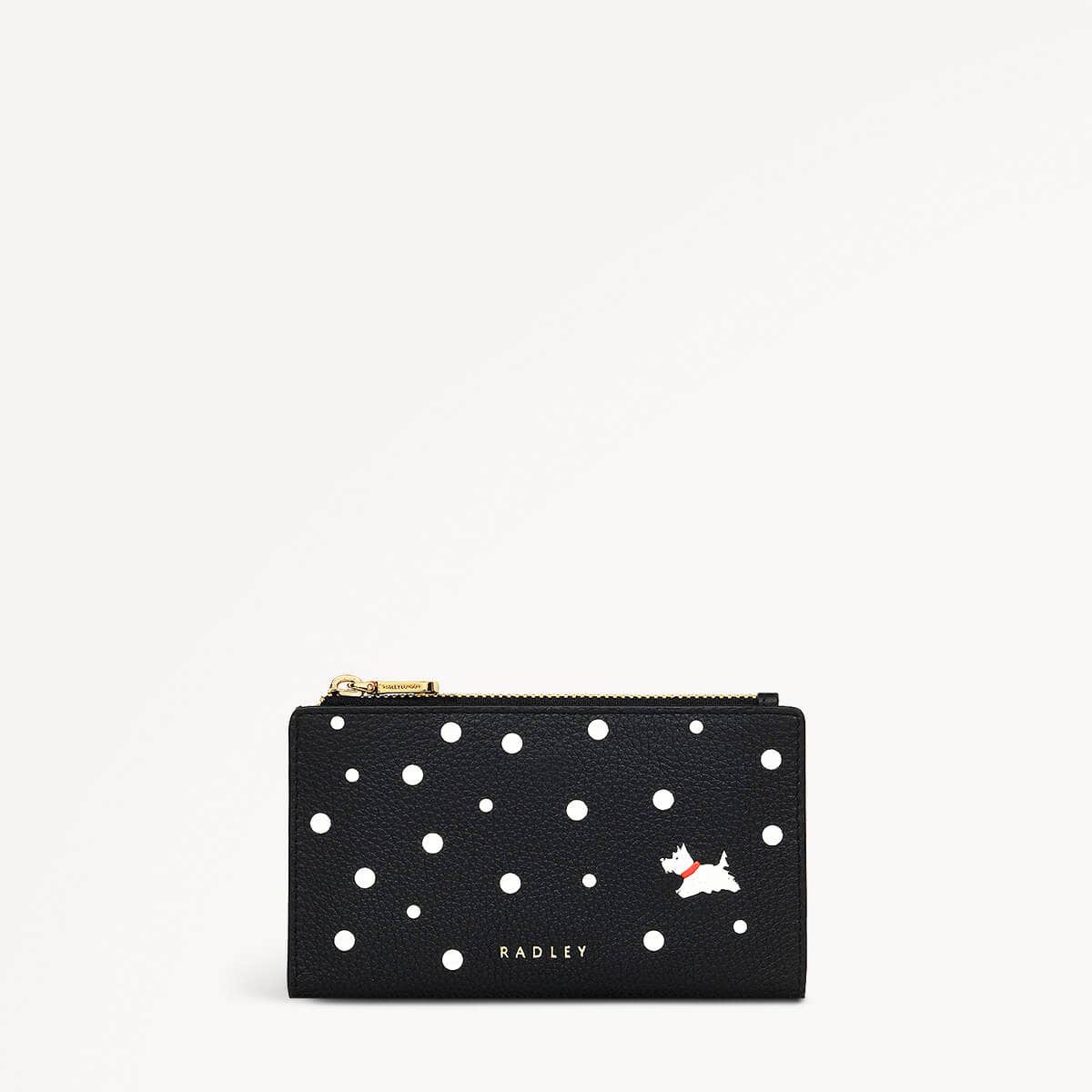 Spotty Radley Leather Spotty Radley Medium Ziptop Wallet Black in Black - 110600