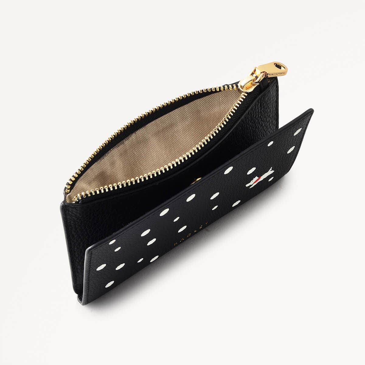 Spotty Radley Leather Spotty Radley Medium Ziptop Wallet Black in Black - 110600