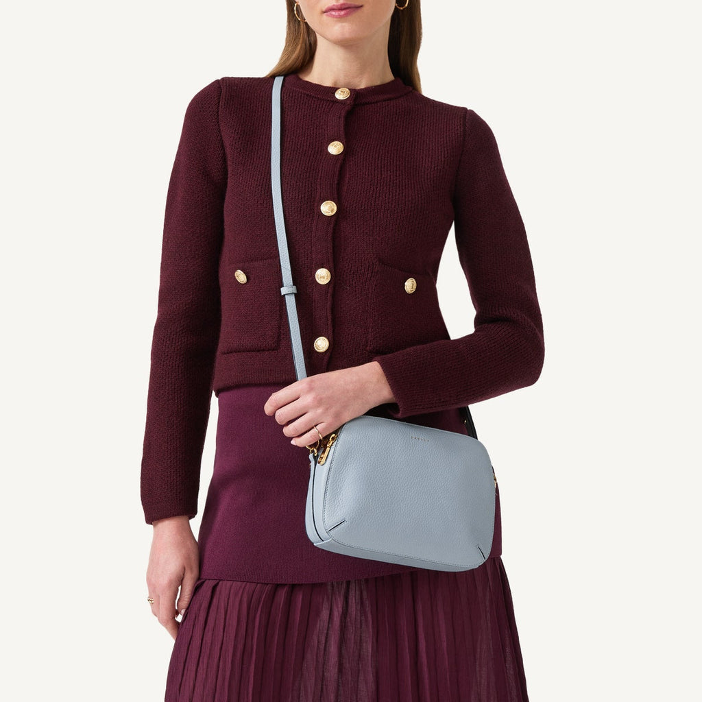 Dukes Place Leather Medium Ziptop Crossbody Bag in Smoke Blue - 110637
