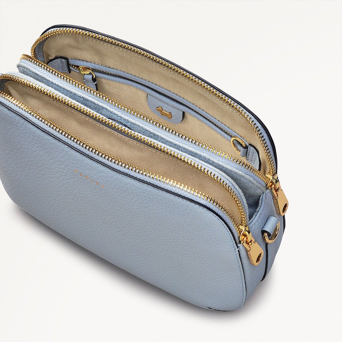 Dukes Place Leather Medium Ziptop Crossbody Bag in Smoke Blue - 110637