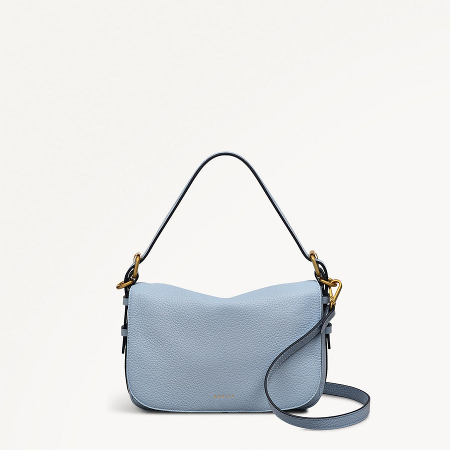 Grafton Street Leather Small Flapover Crossbody Bag in Smoke Blue - 110640