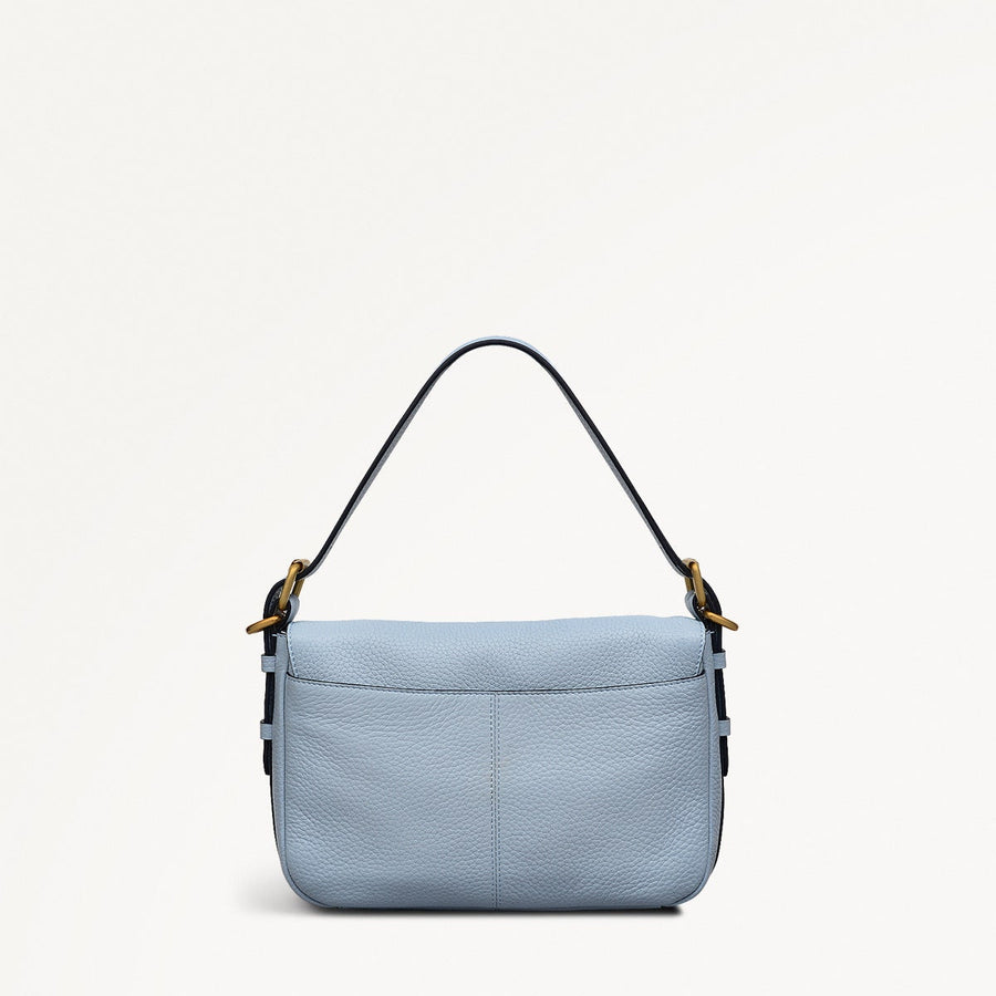 Grafton Street Leather Small Flapover Crossbody Bag in Smoke Blue - 110640