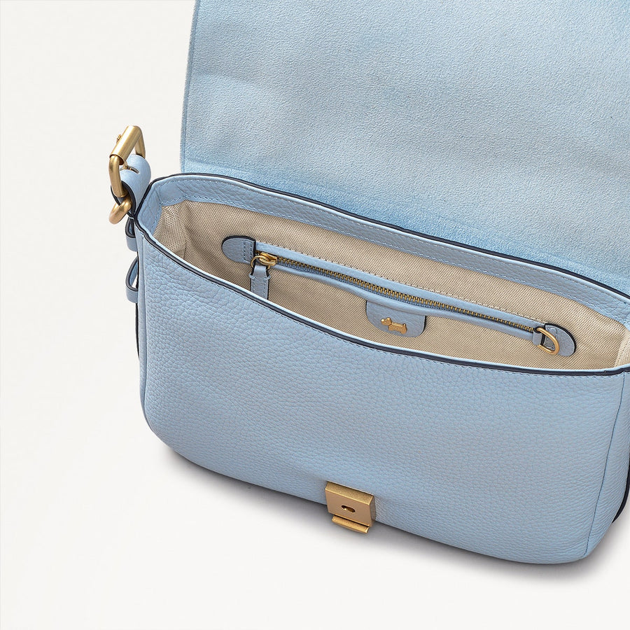 Grafton Street Leather Small Flapover Crossbody Bag in Smoke Blue - 110640