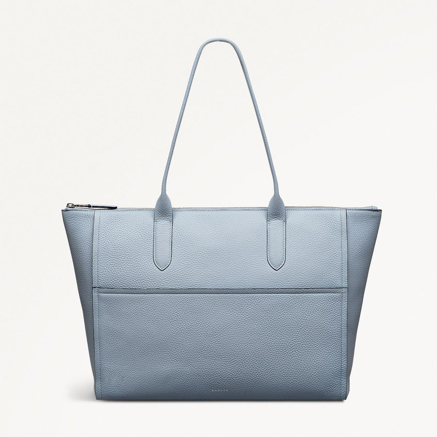Oak Street Leather Medium Ziptop Tote Bag in Smoke Blue - 110643