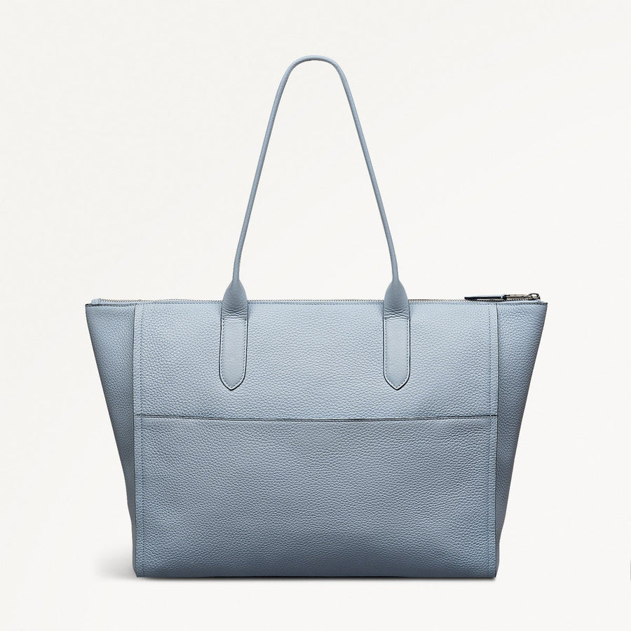 Oak Street Leather Medium Ziptop Tote Bag in Smoke Blue - 110643