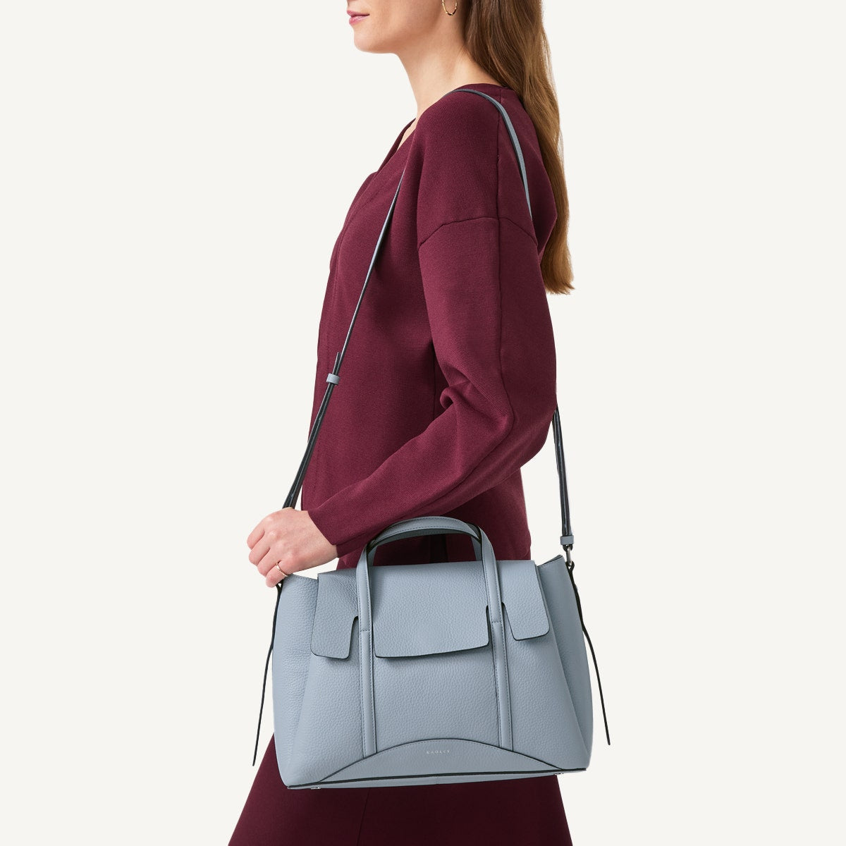The Chancery Leather Medium Flapover Grab Bag in Smoke Blue - 110644