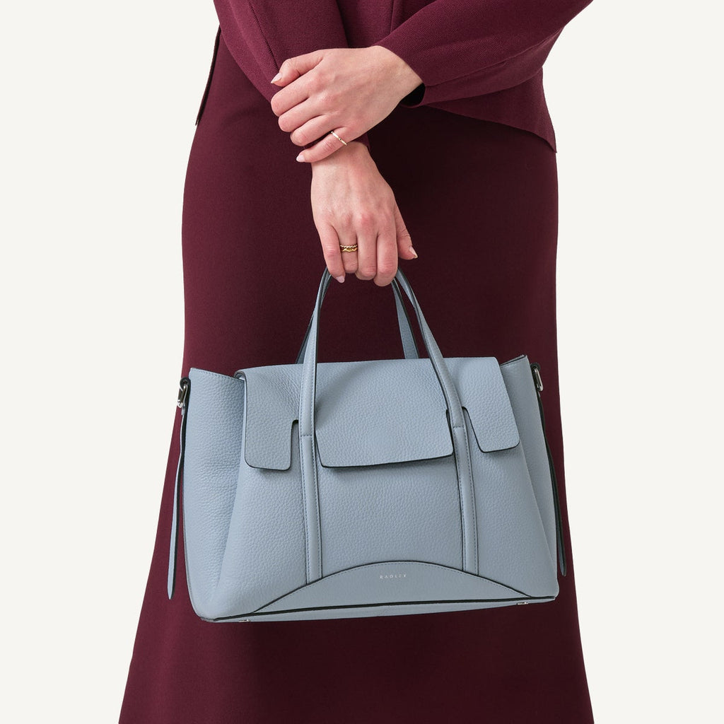 The Chancery Leather Medium Flapover Grab Bag in Smoke Blue - 110644