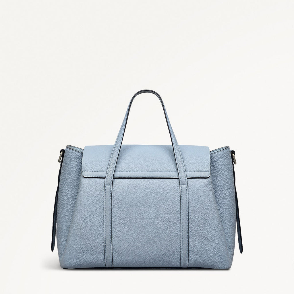 The Chancery Leather Medium Flapover Grab Bag in Smoke Blue - 110644