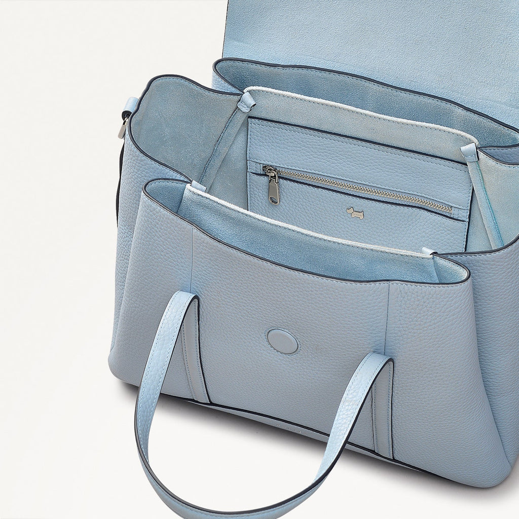The Chancery Leather Medium Flapover Grab Bag in Smoke Blue - 110644