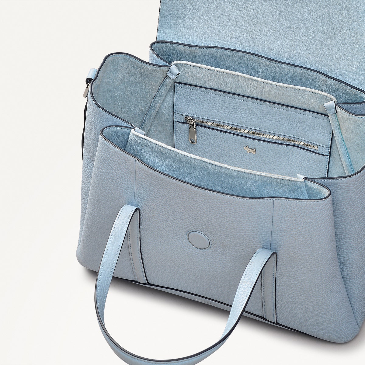 The Chancery Leather Medium Flapover Grab Bag in Smoke Blue - 110644