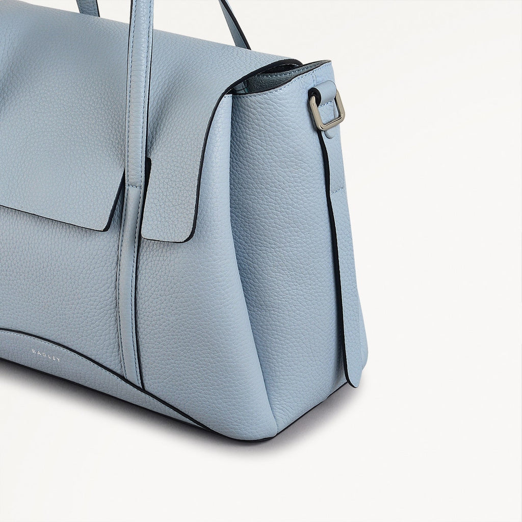 The Chancery Leather Medium Flapover Grab Bag in Smoke Blue - 110644