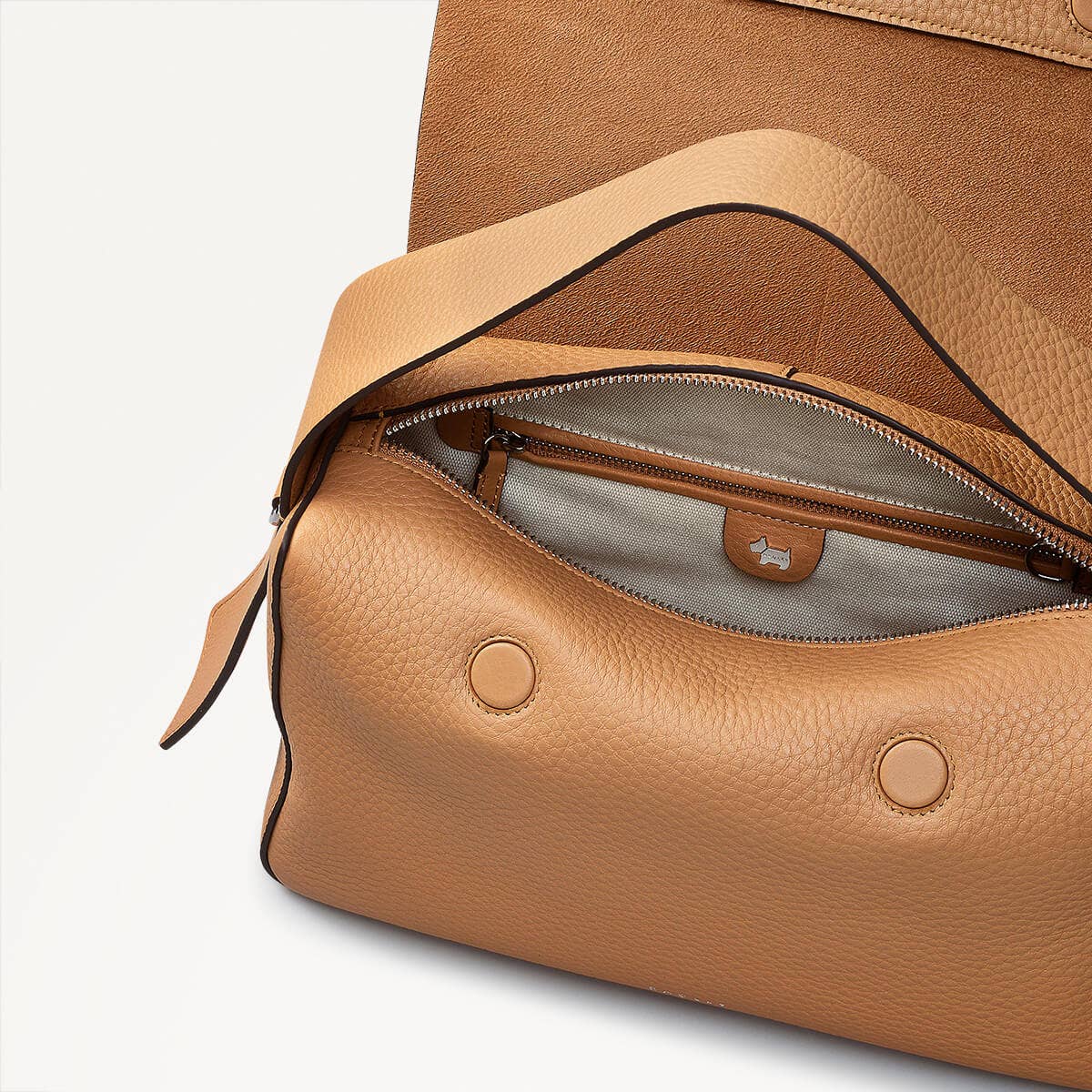 De Beauvoir Leather Medium Ziptop Grab Bag in Dark Butter - 110645