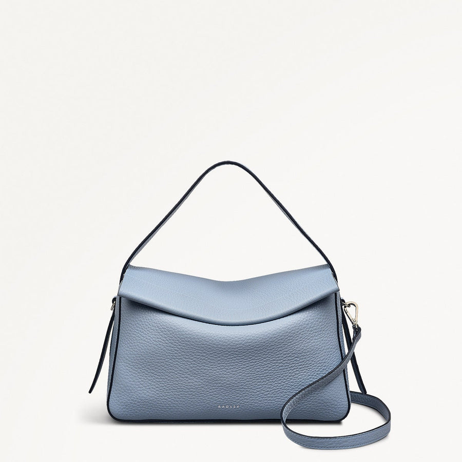 De Beauvoir Leather Medium Ziptop Grab Bag in Smoke Blue - 110646